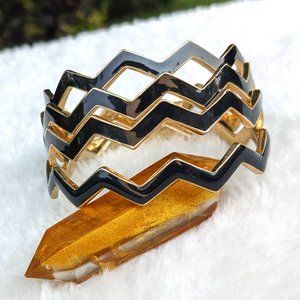 Set of 4 Black Enamel & Gold Zig Zag Bangle Bracelets